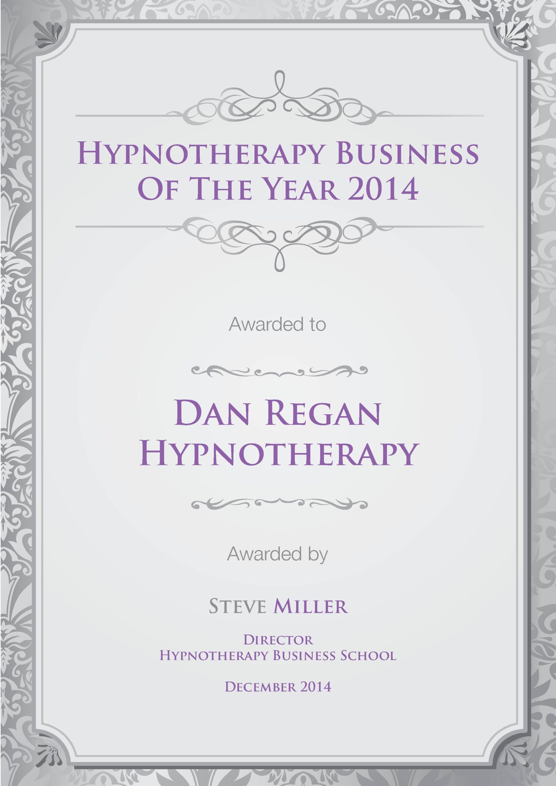 Dan Regan Hypnotherapy Business of the Year