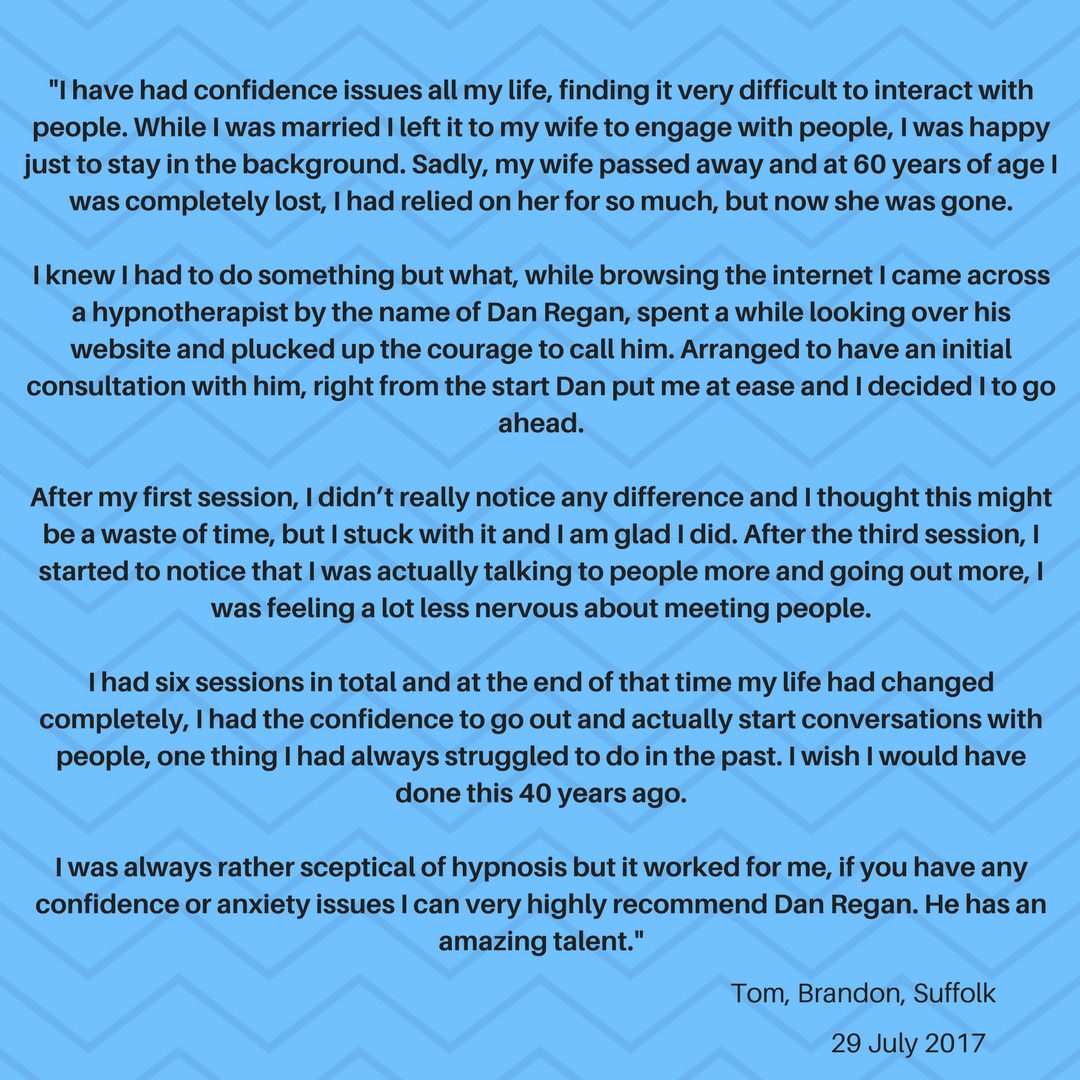 self confidence and anxiety hypnotherapy in Elytestimonial