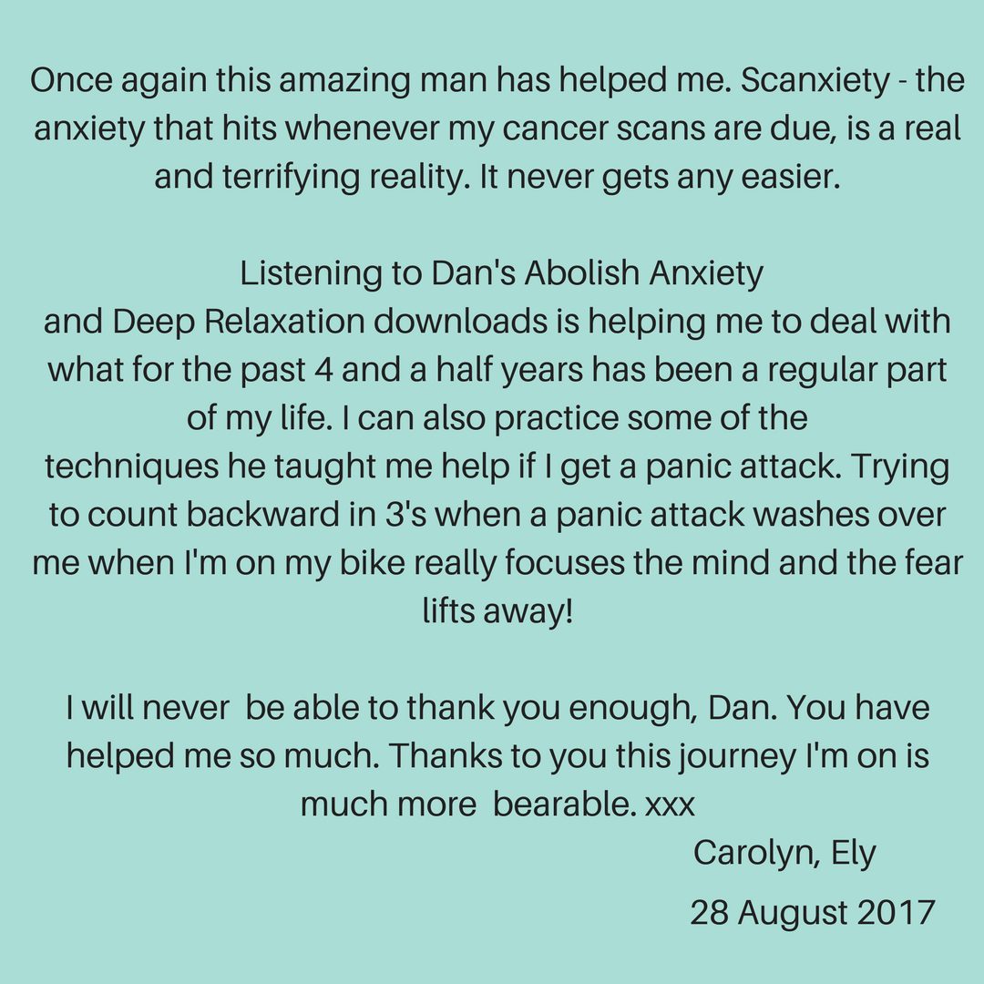 cancer scan anxiety help hypnotherapy ely