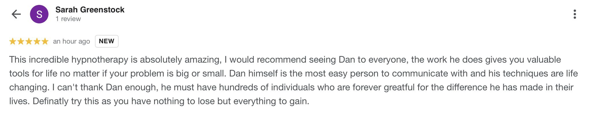 Hypnotherapy in Ely Testimonial