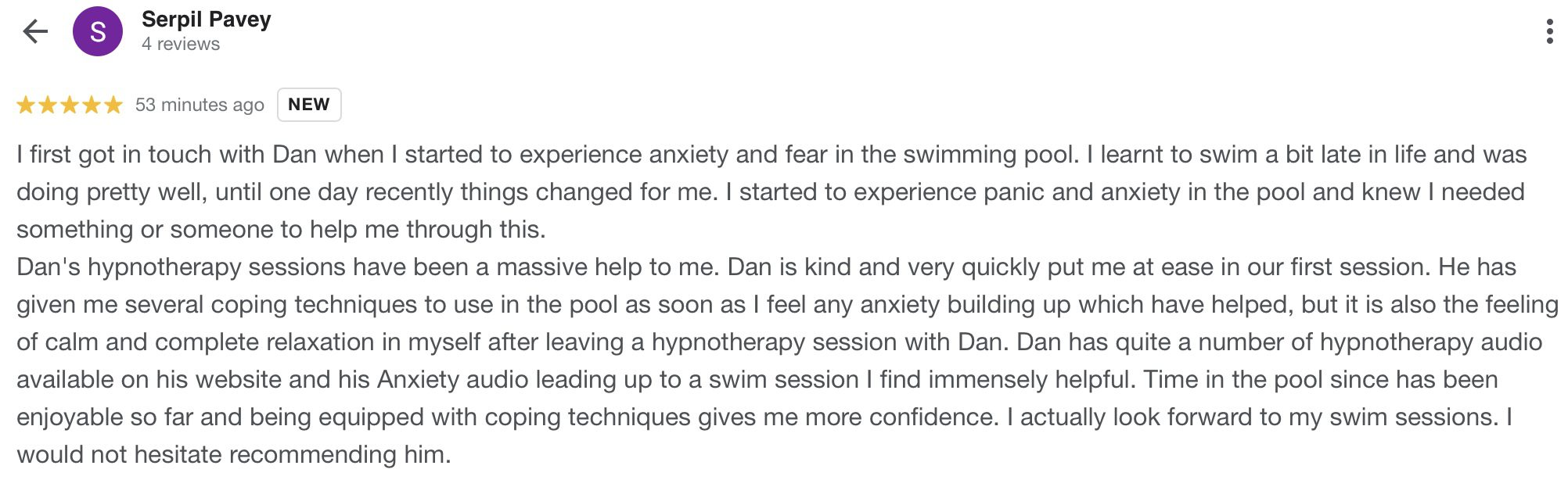 Anxiety and Fear in the Swimming Pool - Hypnotherapy in Newmarket Review