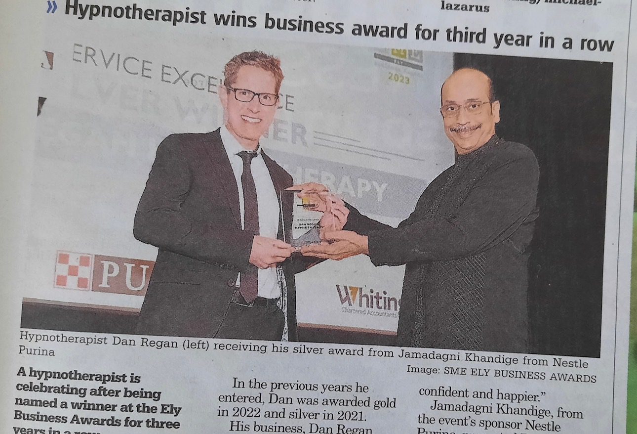 anxiety expert hypnotherapy in ely award