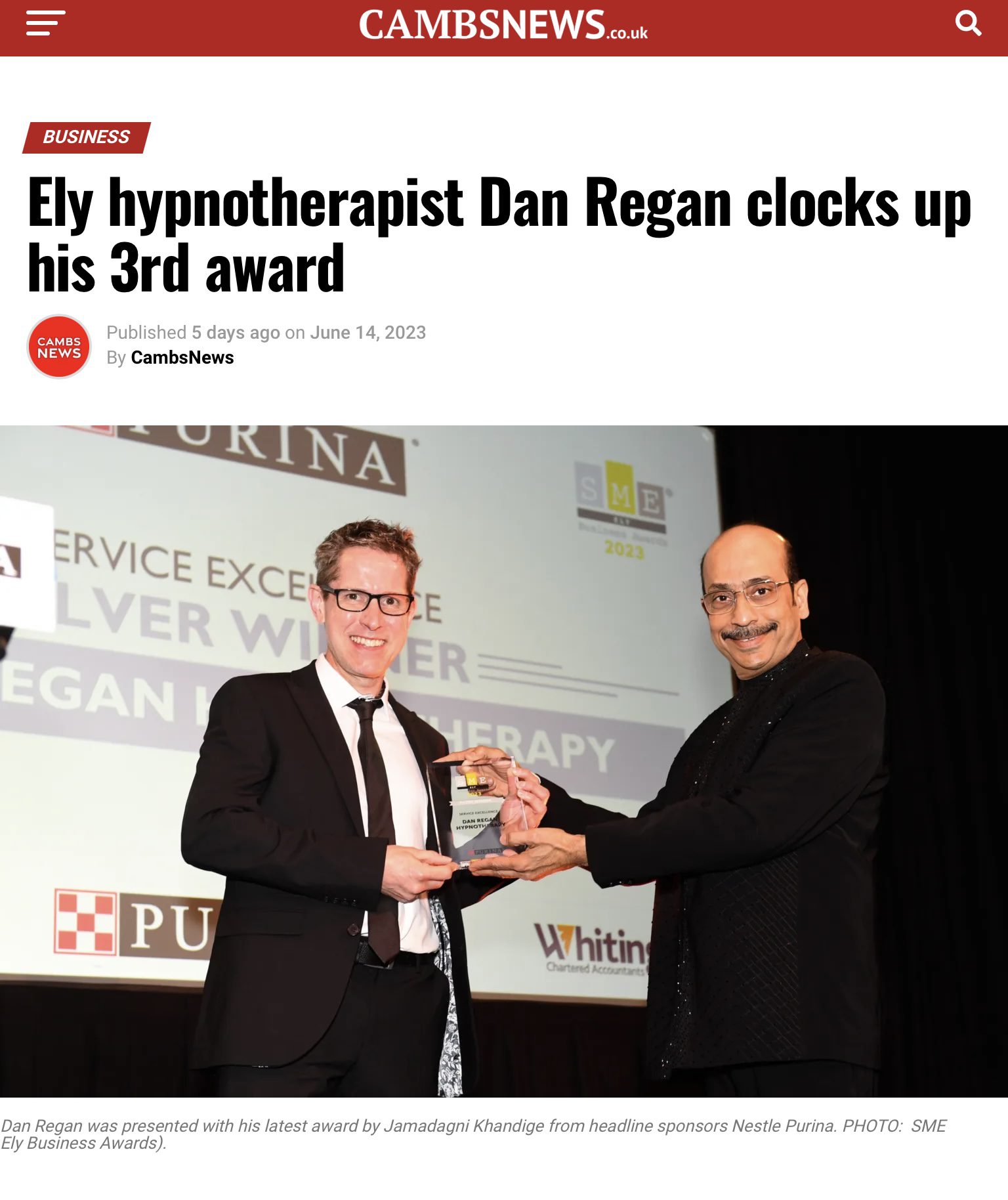 cambs news ely hypnotherapy business award