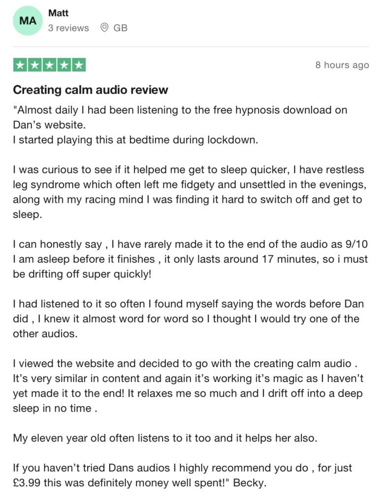 Creating Calm Hypnosis Download review - Dan Regan Hypnotherapy