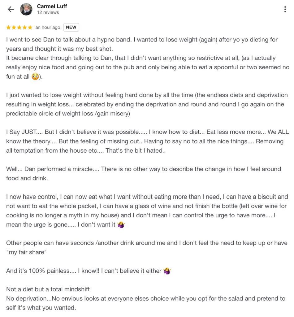 weight loss hypnotherapy in Ely review